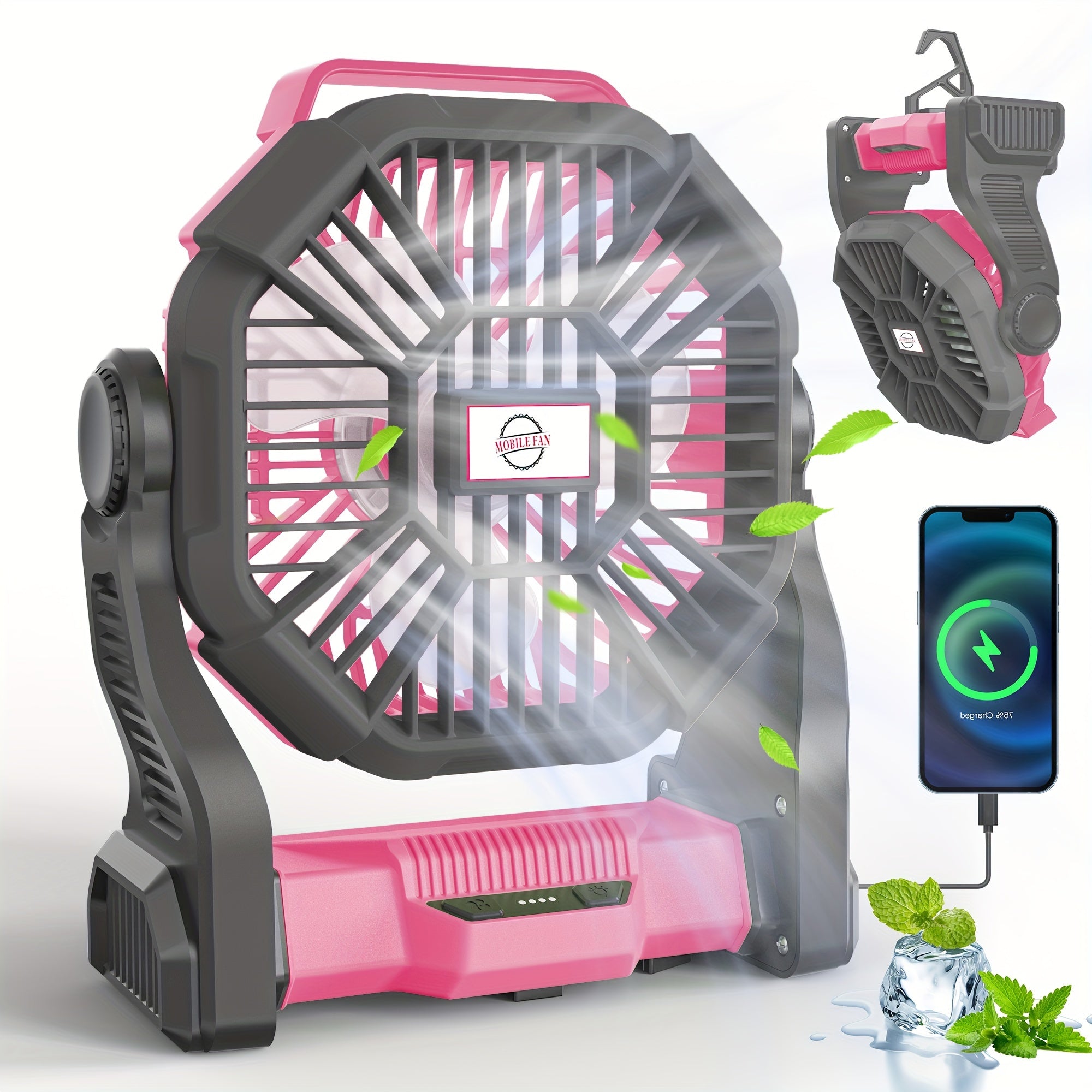 Charging+lighting+fan Three In One Electric Fan Camping Fan Battery Powered Fan, with LED Lantern Portable Camping Fan Suitable for Tents, Timer And Rotating Charging Fan Battery, Suitable for Barbecue Or Travel Operation Fan