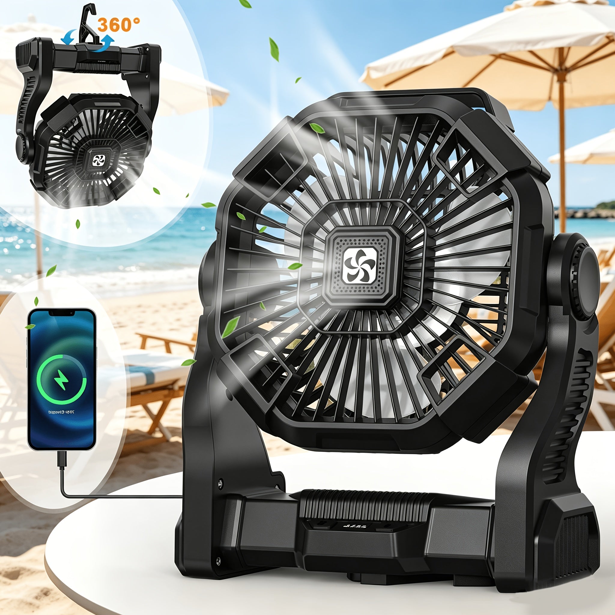 Charging+lighting+fan Three In One Electric Fan Camping Fan Battery Powered Fan, with LED Lantern Portable Camping Fan Suitable for Tents, Timer And Rotating Charging Fan Battery, Suitable for Barbecue Or Travel Operation Fan
