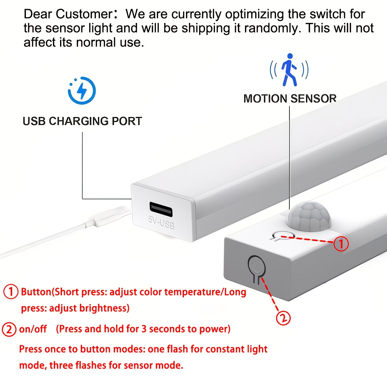 Set of 3 LED Lights with Motion Detection - Adjustable Brightness for Cabinets, Rechargeable Via USB, Featuring Three Color Temperatures (3000K/4500K/6000K), Suitable for Use As Night Lights in Bedrooms, Staircases, Kitchens, Piano Rooms