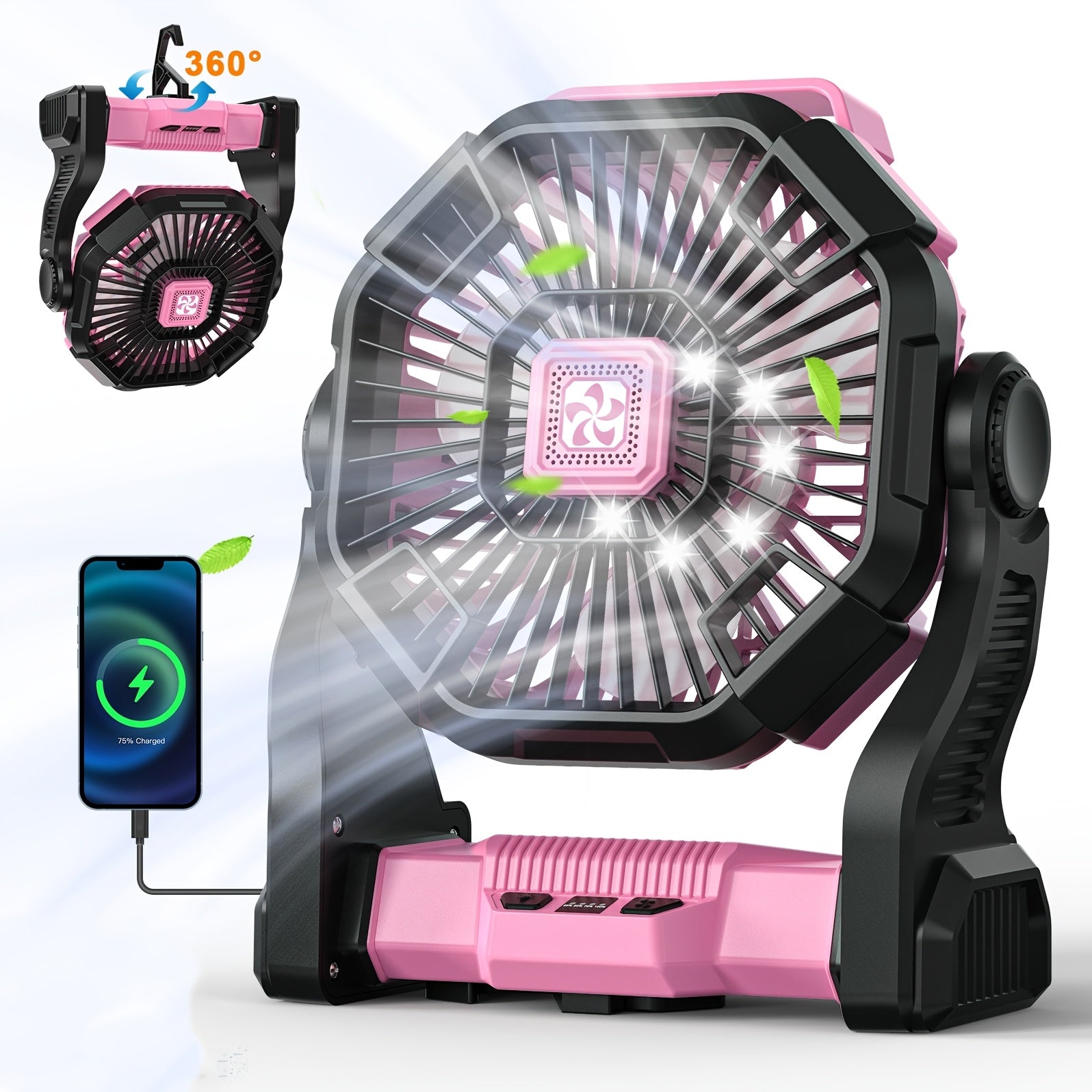 Charging+lighting+fan Three In One Electric Fan Camping Fan Battery Powered Fan, with LED Lantern Portable Camping Fan Suitable for Tents, Timer And Rotating Charging Fan Battery, Suitable for Barbecue Or Travel Operation Fan