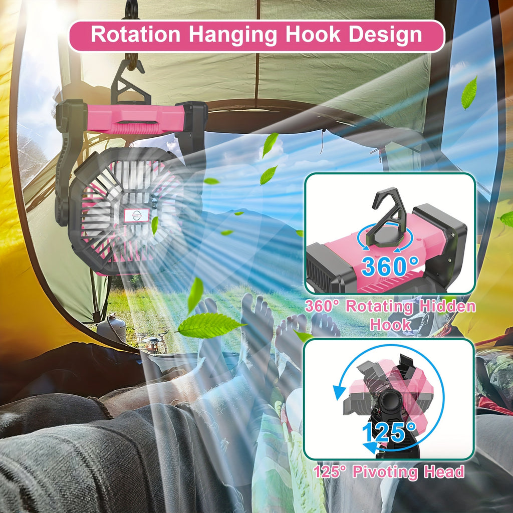 Charging+lighting+fan Three In One Electric Fan Camping Fan Battery Powered Fan, with LED Lantern Portable Camping Fan Suitable for Tents, Timer And Rotating Charging Fan Battery, Suitable for Barbecue Or Travel Operation Fan