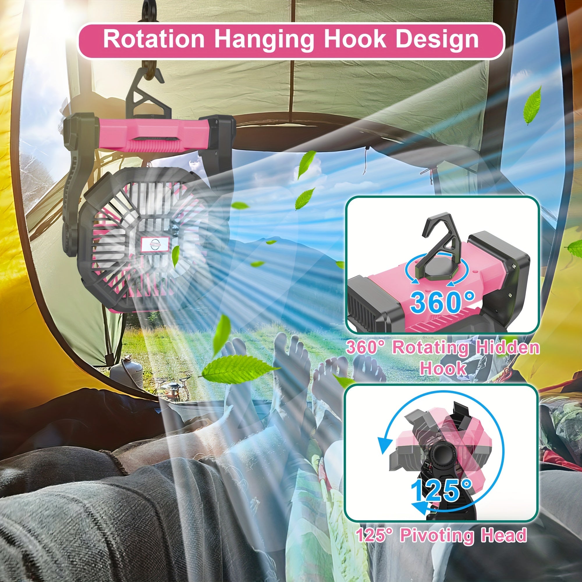 Charging+lighting+fan Three In One Electric Fan Camping Fan Battery Powered Fan, with LED Lantern Portable Camping Fan Suitable for Tents, Timer And Rotating Charging Fan Battery, Suitable for Barbecue Or Travel Operation Fan