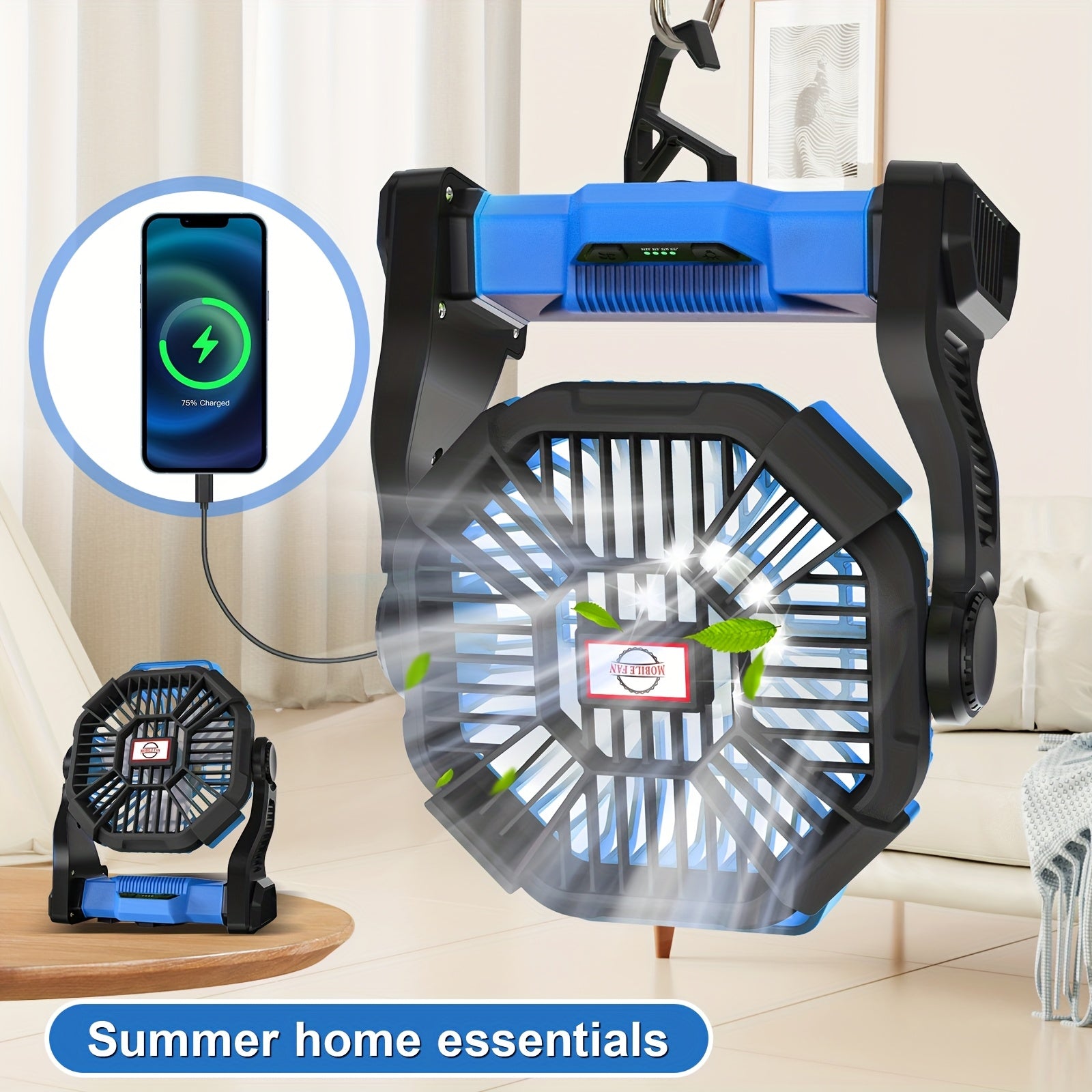 Charging+lighting+fan Three In One Electric Fan Camping Fan Battery Powered Fan, with LED Lantern Portable Camping Fan Suitable for Tents, Timer And Rotating Charging Fan Battery, Suitable for Barbecue Or Travel Operation Fan