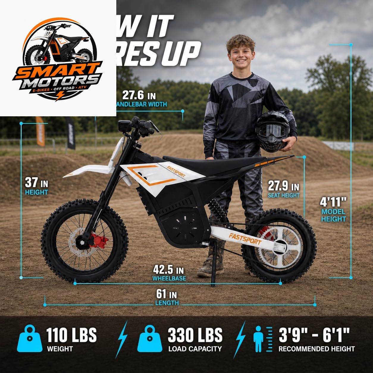 2200W Peak Electric Dirt Bike for Teens & Adults – 48V 23Ah Removable Battery, Up to 53-Mile Range, 40 MPH, Mid-Drive Motor, Dual Suspension & Disc Brakes