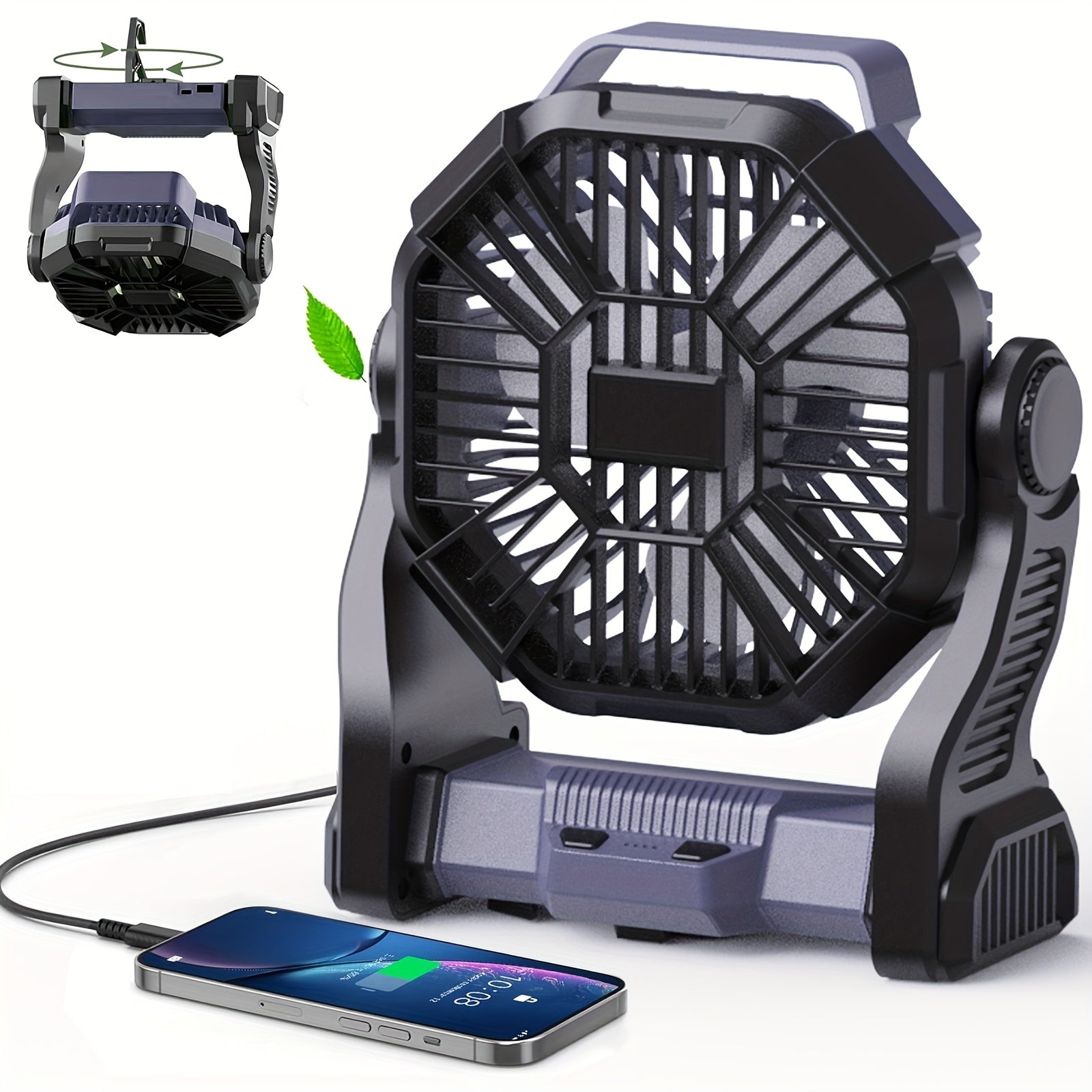 Charging+lighting+fan Three In One Electric Fan Camping Fan Battery Powered Fan, with LED Lantern Portable Camping Fan Suitable for Tents, Timer And Rotating Charging Fan Battery, Suitable for Barbecue Or Travel Operation Fan