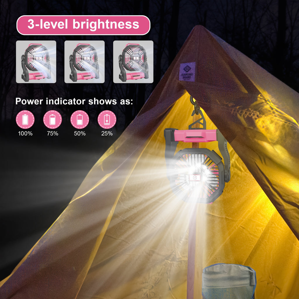 Charging+lighting+fan Three In One Electric Fan Camping Fan Battery Powered Fan, with LED Lantern Portable Camping Fan Suitable for Tents, Timer And Rotating Charging Fan Battery, Suitable for Barbecue Or Travel Operation Fan