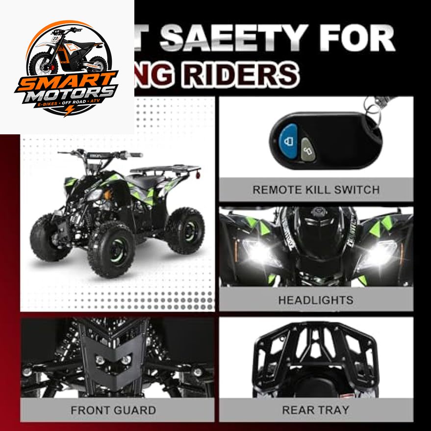 110CC Kids Gas ATV – 4-Stroke Off-Road Quad with Speed Limiter, Front & Rear Brakes, LED Lights & Heavy-Duty Steel Frame